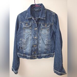Madrid Distressed Denim Jeans jacket with piping size L